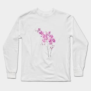 pinkish purple orchid flowers watercolor and ink Long Sleeve T-Shirt